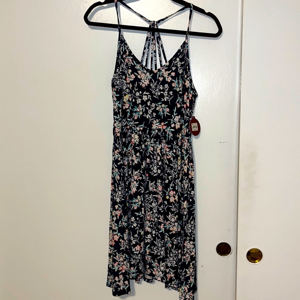 SO Perfectly Soft Blue Floral Strappy Skater Dress Large